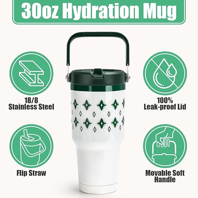 30 oz Tumbler with Handle Flip Straw, Vacuum Insulated Tumblers with Flip Straw and Top Handle, Reusable Insulated Cup for Home, Outdoors, Leakproof, Fits in Cup Holder, Cold for 30 Hours