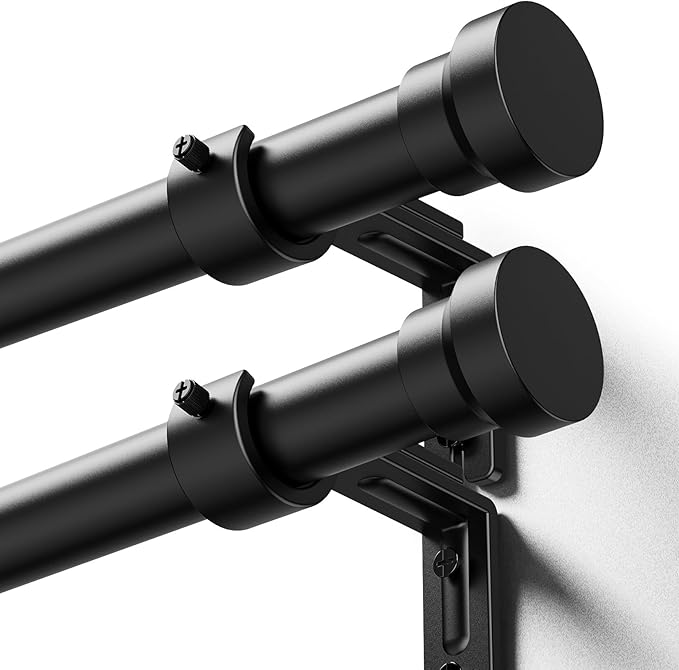 YaFex Curtain Rods 2 Pack 32-84 Inch, Heavy Duty 1 Inch Curtain Rod, Black Long Adjustable Window Treatment Rods, Modern D...