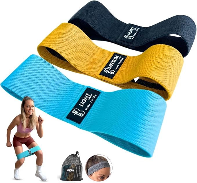 ANIQ® The Original | Fabric Resistance Bands Set | Extra Thick | Anti-Slip | Exercise Bands for Pilates, Yoga, Gym. Booty ...