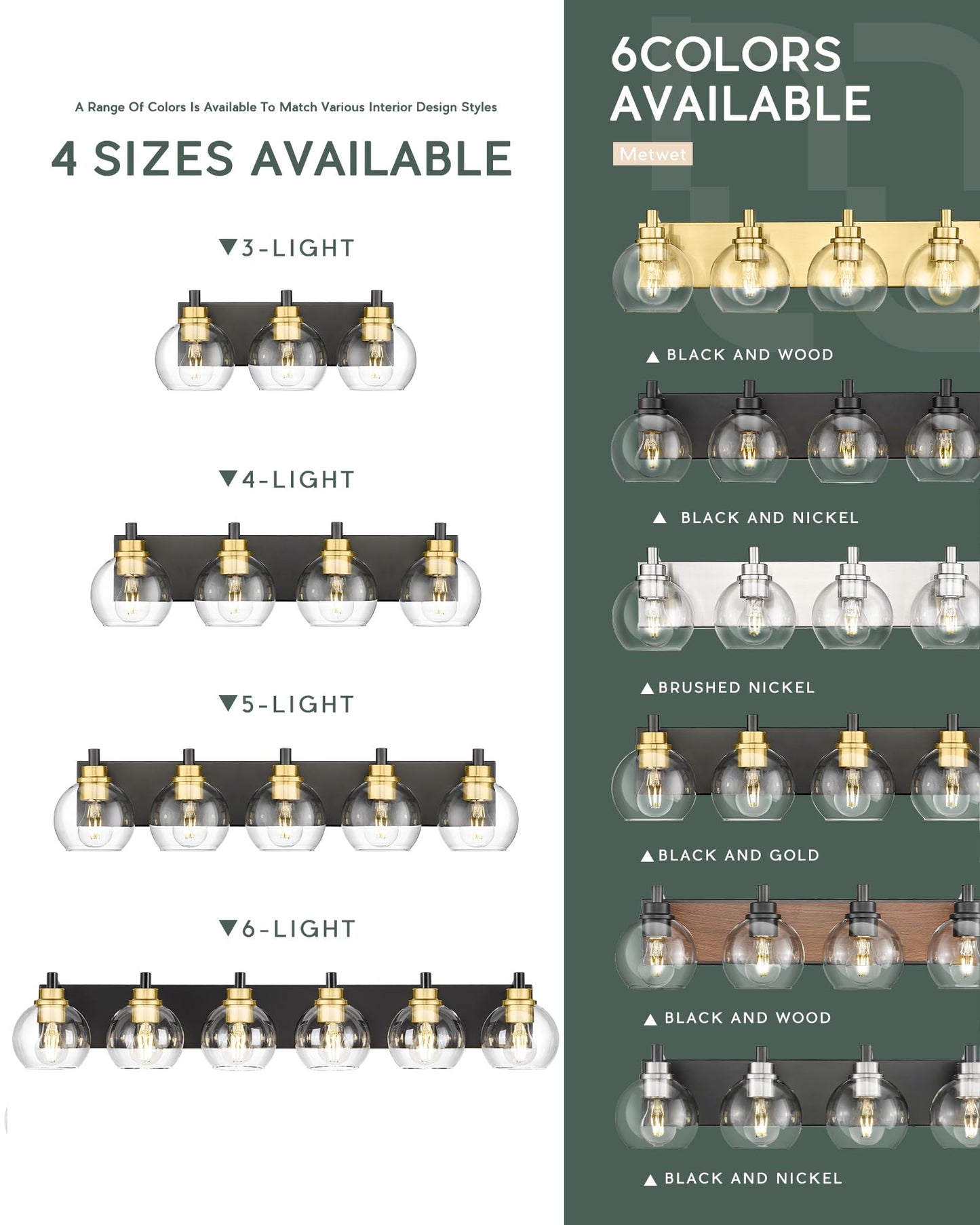 Metwet Bathroom Light Fixtures  4-Light Black And Gold Bathroom Vanity Light  26 Inch Modern Wall Sconces With Globe Clear Glass Shade  Vanity Lighting Fixtures Over Mirror  Vl195-Kg-4
