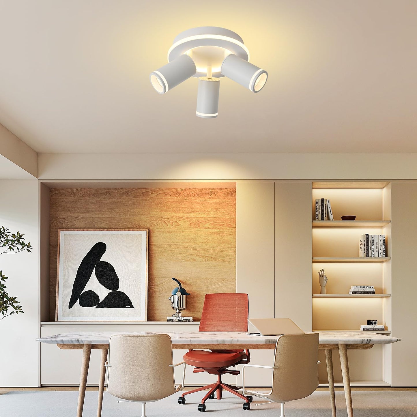 LED 3 Light Track Lighting Kit, White Round Ceiling Spot Lighting Fixture with Flexibly Rotatable Heads, Modern Spotlight for Kitchen, Living Room, Bedroom, Dual Lighting Design,Includes 3 x GU10 Bulb