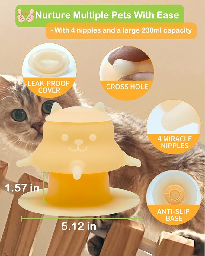 Puppy Bottles for Nursing Puppy Milk - 230ML Upgrade Puppy Feeder for Multiple Puppies, Kitten Bottle Feeding Kit,4 Nursing Nipples for Kittens,Puppies (Orange)