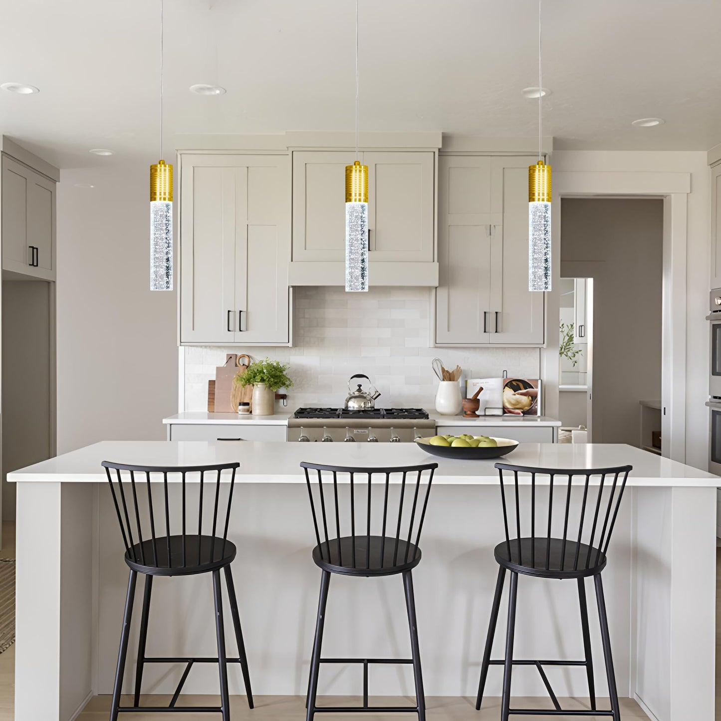 Haixiang Linear Chandeliers Led Pendant Lights For Kitchen Island Fixtures Bubble Crystal Chandeliers 6000K Daylight Led Bulbs Mini Pendant Lighting For Island Modern Pendant Light Fixtures