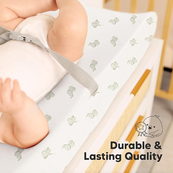 2-Pack Baby Changing Pad Cover for Girl, Boy - 32x16 Soft Viscose Derived from Bamboo Baby Diaper Changing Table Pad Cover Sheets, Neutral, Snug Fit Nursery Diaper Change Sheets (Elly)
