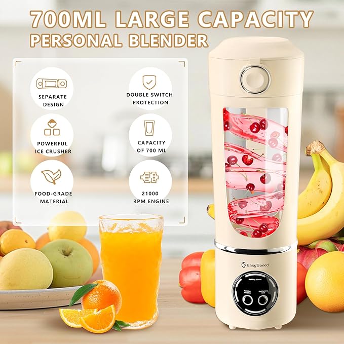Portable Blender, Electric USB Type-C Juicer 3 Cup, 24 OZ BPA Free, Personal Juicer Shakes with Spout Lids, Smoothies Blender for Home, Kitchen, Office, Gym, Yellow