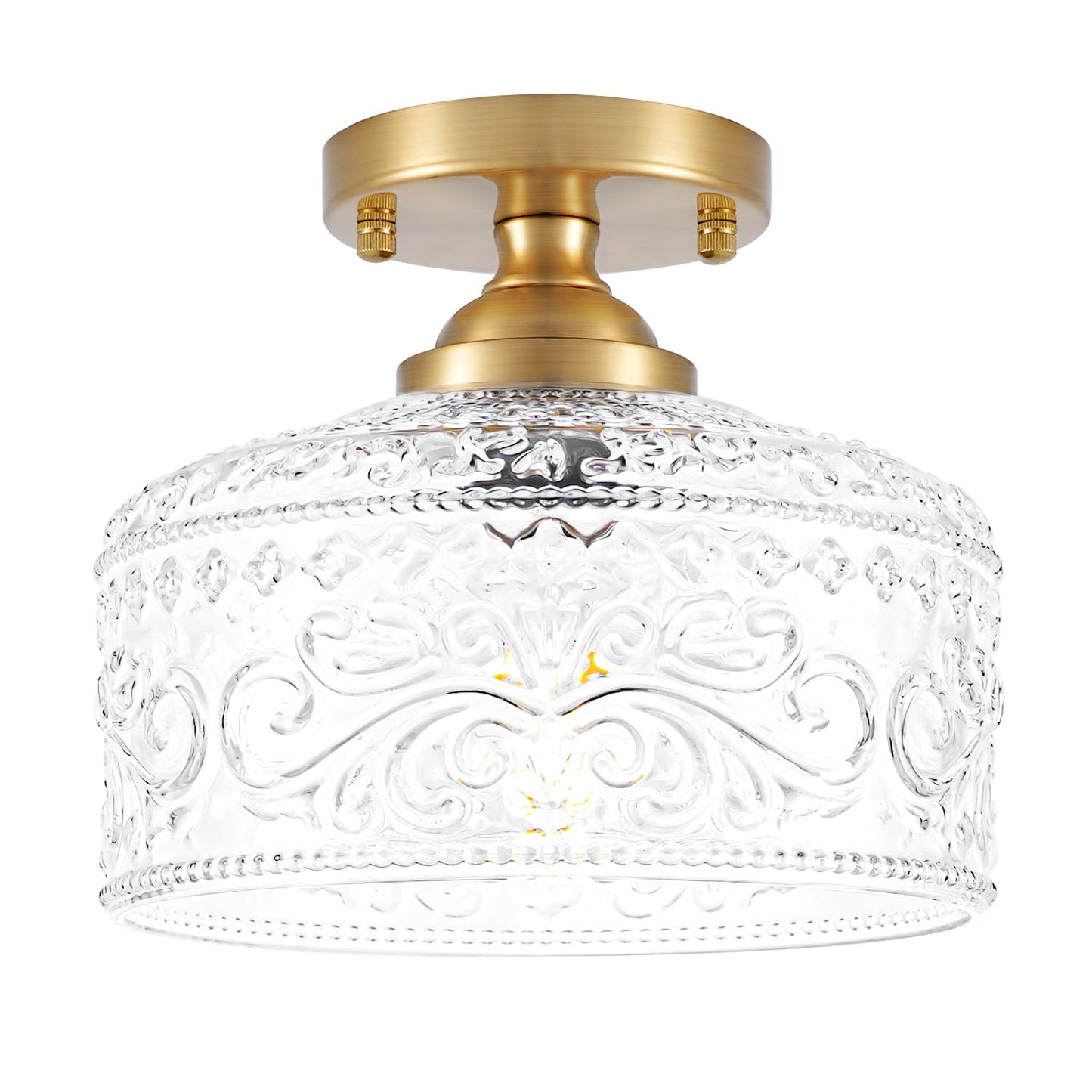 Gold Semi Flush Mount Ceiling Light  Antique Brass Ceiling Light With Glass  Indoor Close To Ceiling Light Fixture  Entryway Light Fixtures  Overhead Lighting For Hallway Kitchen Bedroom Dining Room
