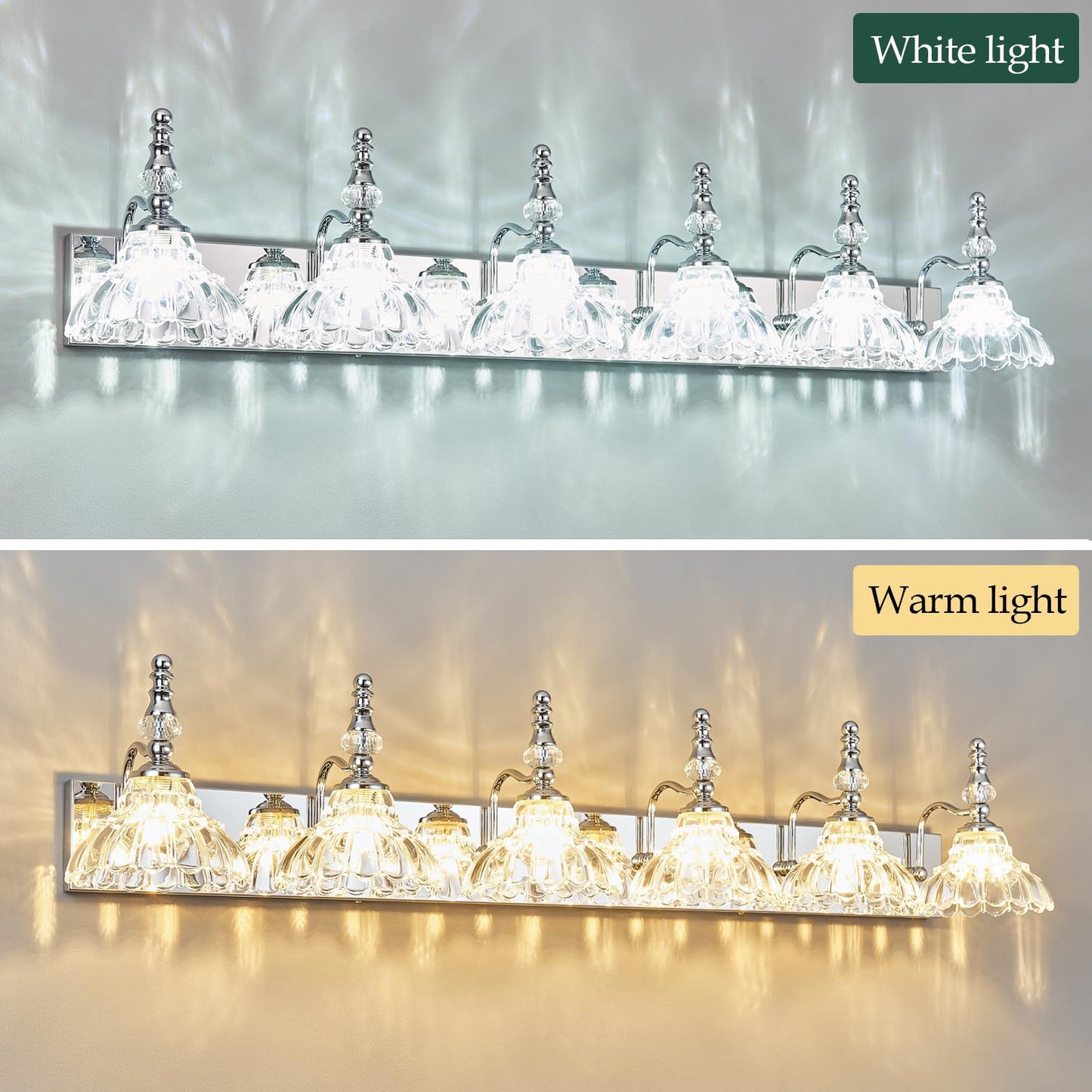 Lbsqj Vintage Bathroom Vanity Light  6-Light Chrome Vanity Lighting Fixture With Flower Glass Shade  Bathroom Lighting Fixtures Over Mirror