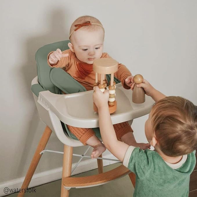 Mallify 3-in-1 Convertible Wooden High Chair, High Chairs for Babies and Toddlers, Baby High Chair with Adjustable Legs & Dishwasher Safe Tray, Made of Sleek Hardwood & Premium Leatherette, Green