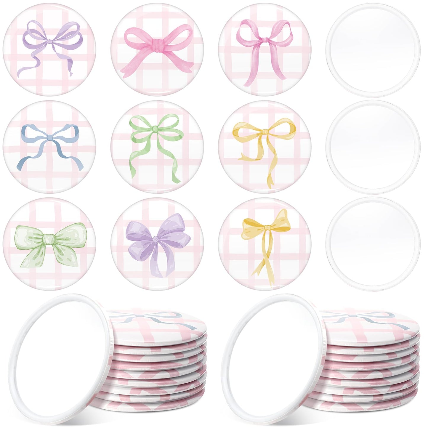 Cinnvoice 36 Pcs Coquette Aesthetic Compact Mirror Bulk Bow Travel Makeup Pocket Purse Mini Mirror for Women Wedding Bridal Show