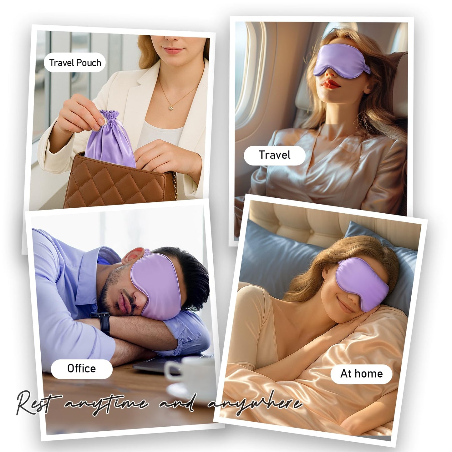 Umisleep 100% Pure Mulberry Silk Sleep Mask, 22 Momme 6A Soft & Smooth Fibers, Breathable Eye Mask for Women & Men, Better Light Blocking Sleeping Mask with Travel Pouch, Adjustable Blindfold, Purple