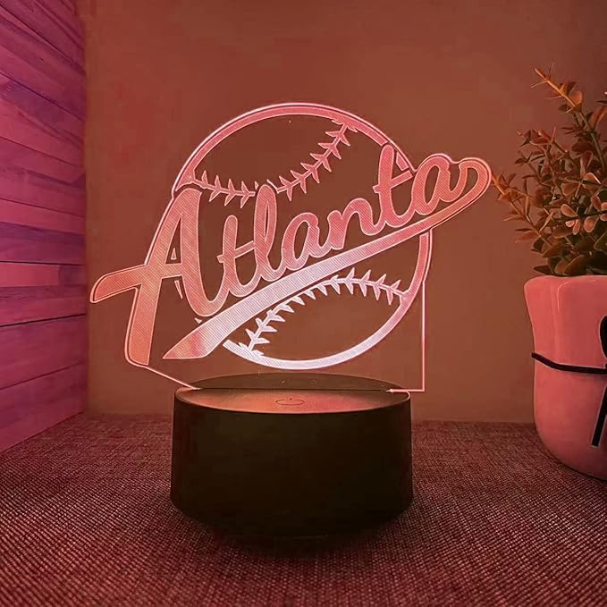 CLORURBANLIVE 3D Baseball Atlanta Night Light 3D Illusion Lamp with Remote Control 16 Color Options Sports Decor Lighting for Fans (Atlanta Multicoloured)
