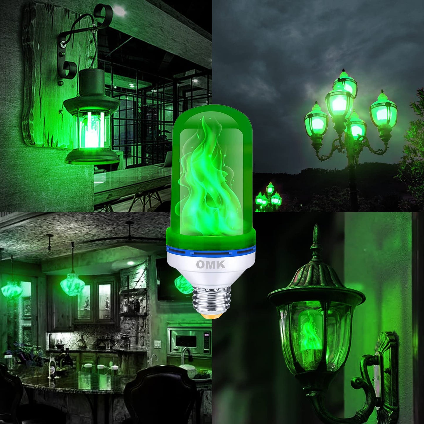 Omk Led Flame Effect Light Bulbs - 4 Modes Green - Indoor/Outdoor Christmas Decorations - 2 Pack - Model Fl96 - Abs Material