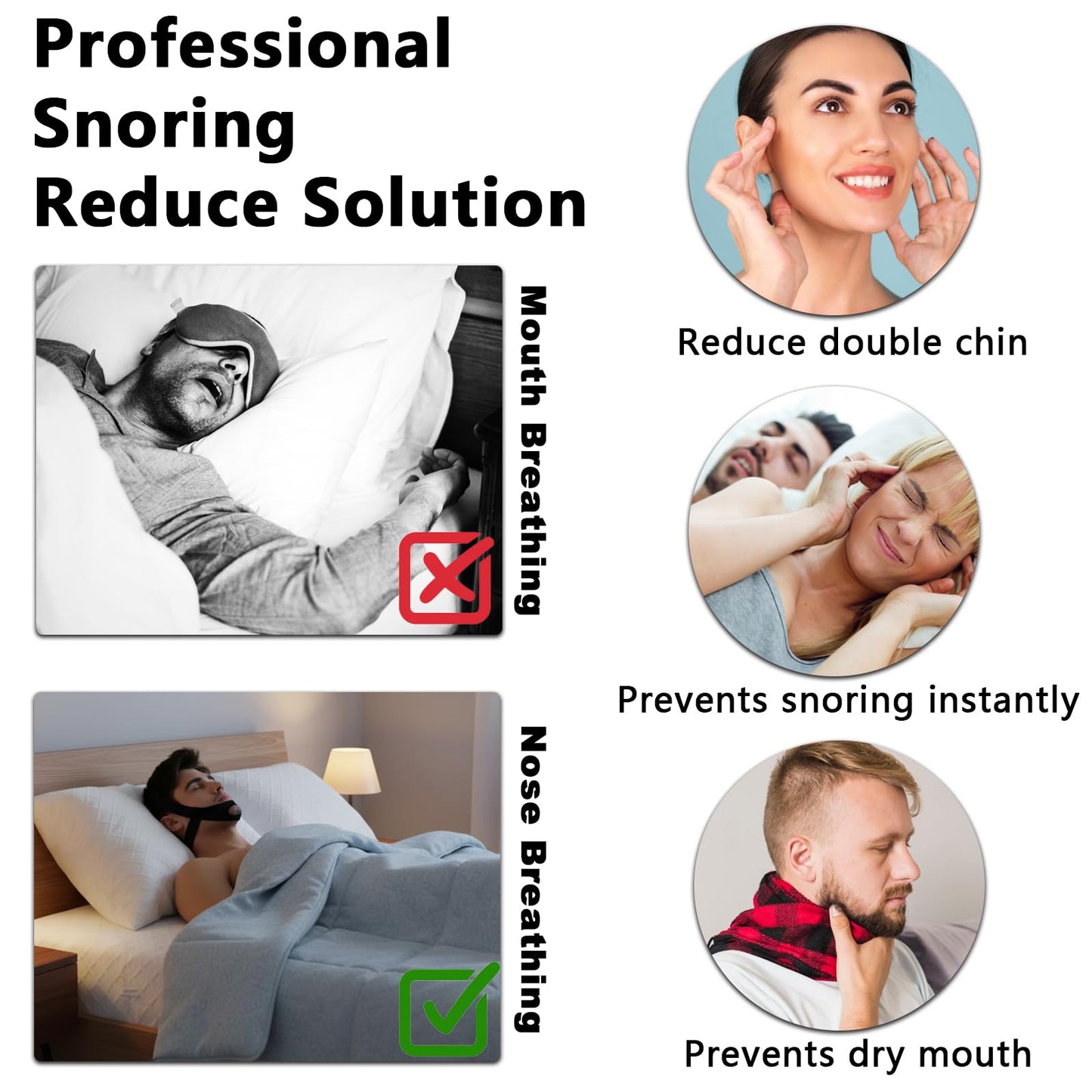 2 Pcs Chin Strap for Sleeping,Adjustable Anti Snoring Chin Strap to Keep Mouth Closed,Jaw Strap for Sleep for Men Women,with Two Pairs of Earplugs,Stops Snoring & Dry Mouth