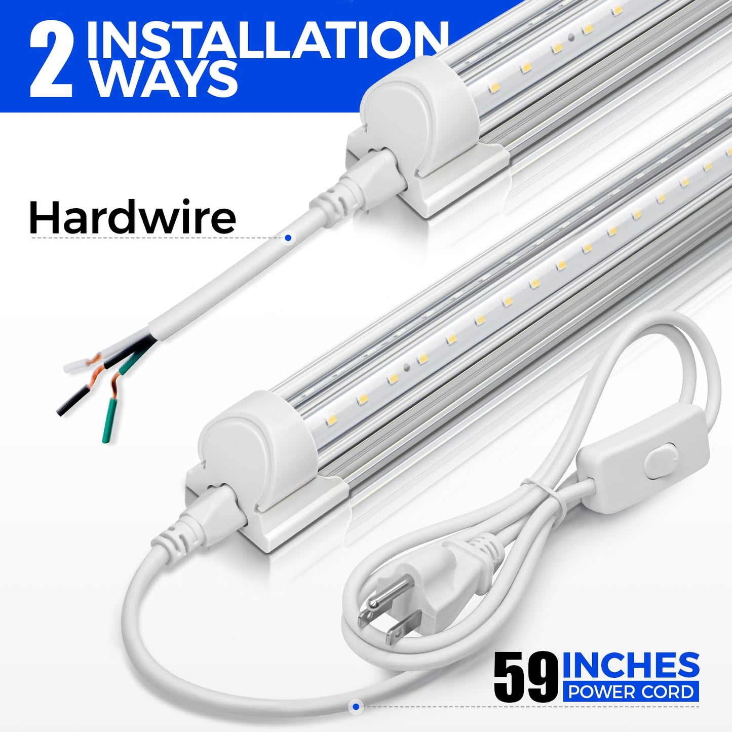 Barrina LED Shop Lights 2FT, 20W 3000LM 5000K, T8 LED Light Fixture, Clear Cover, Ceiling and Utility Shop Light, Linkable Tube Lights for Room, Garage, Workbench, Warehouse, 2 Packs