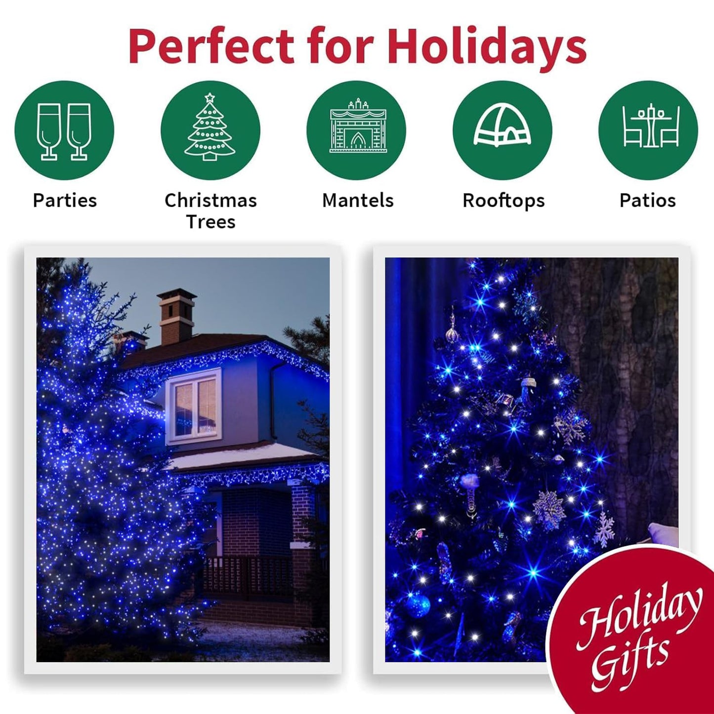 Lamphome 66Ft Christmas Decorative Mini Lights  200 Led Transparent Wire Fairy Starry String Lights Plug In  16 Lighting Modes For Indoor Outdoor Xmas Tree Wedding Party Decoration (White +Blue)