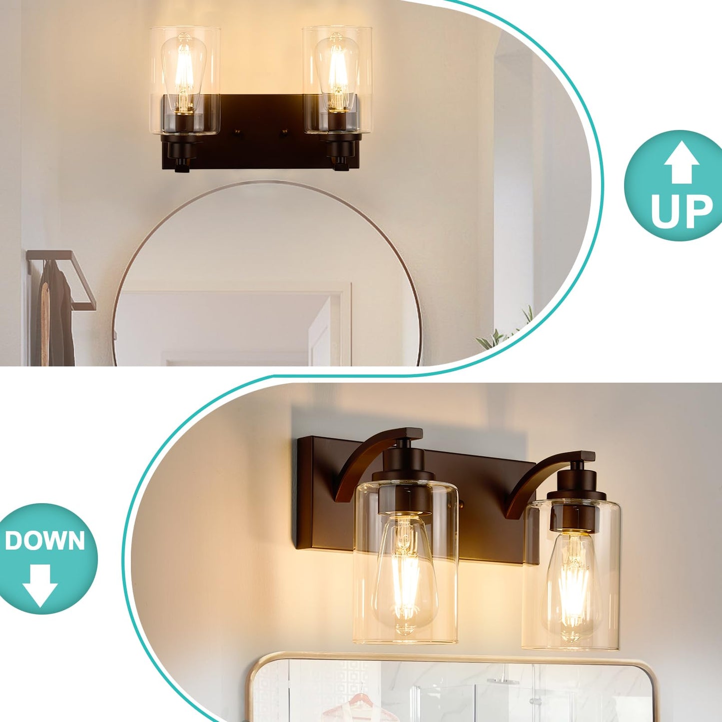 Alaislyc 2-Light Bathroom Light Fixtures Modern Orb Vanity Lights For Bathroom Lighting Fixtures Over Mirror With Clear Glass Shade For Cabinet Mirror Bedroom Hallway