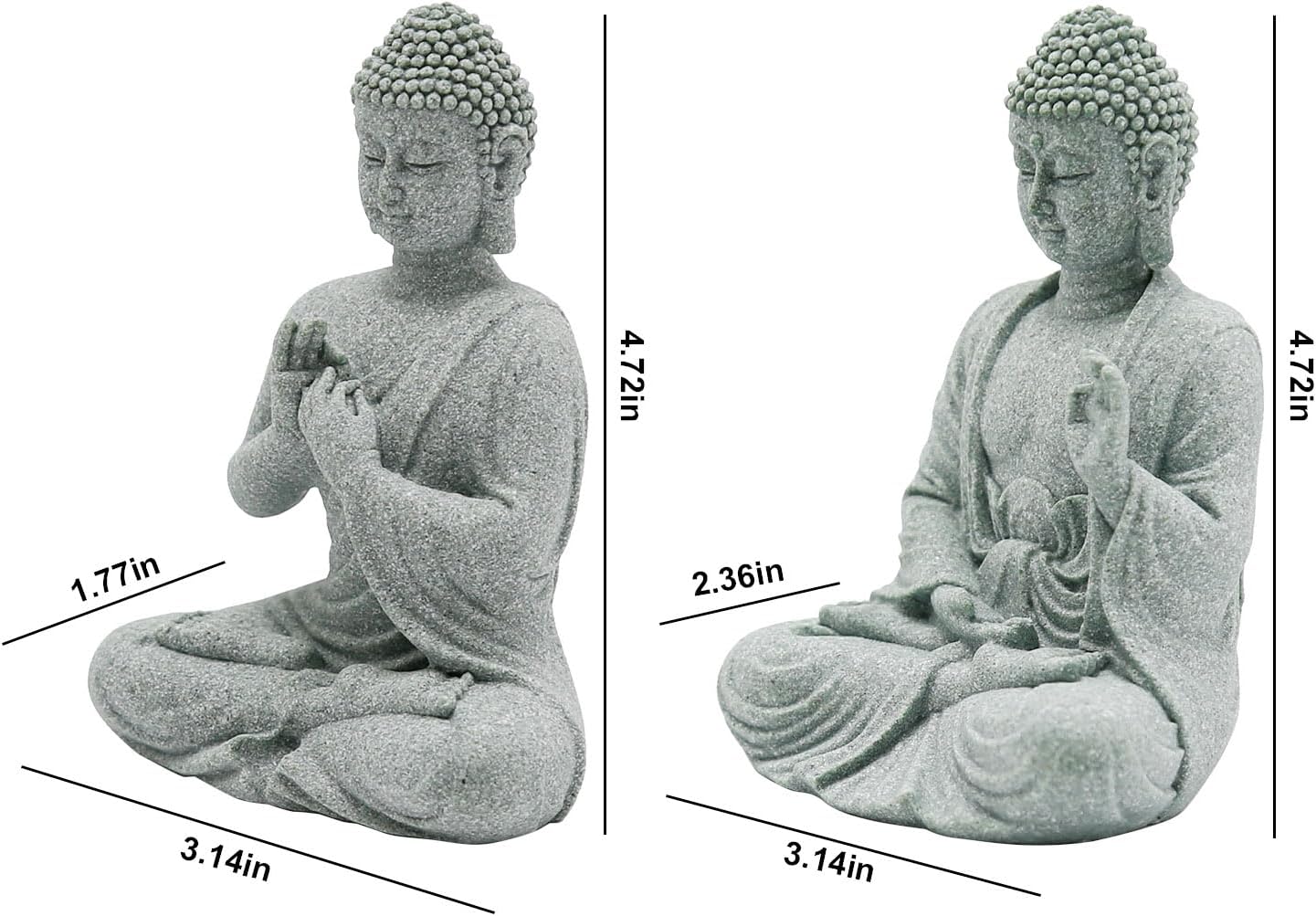 VIKKSAER 2Pcs Micro Buddha Statue Decorations for Asian Garden Underwater Landscaping Home Zen Decor, Small Meditating Sandstone Buddha Statues, Micro Landscape Ornament
