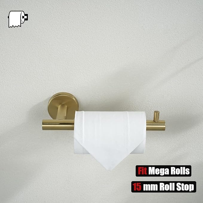JQK Gold Toilet Paper Holder, 5 Inch Tissue Paper Dispenser, 304 Stainless Steel Thick 0.8mm Wall Mount, Brushed Brass, TPH100-BG