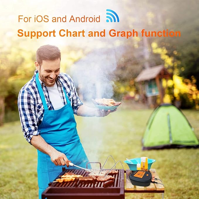 Inkbird WiFi Grill Thermometer & Instant Read Thermometer IHT-1P, Rechargeable Digital BBQ Meat Thermometers with Alarm Timer Graph Calibration Magnet for Food Oven Smoker Kitchen