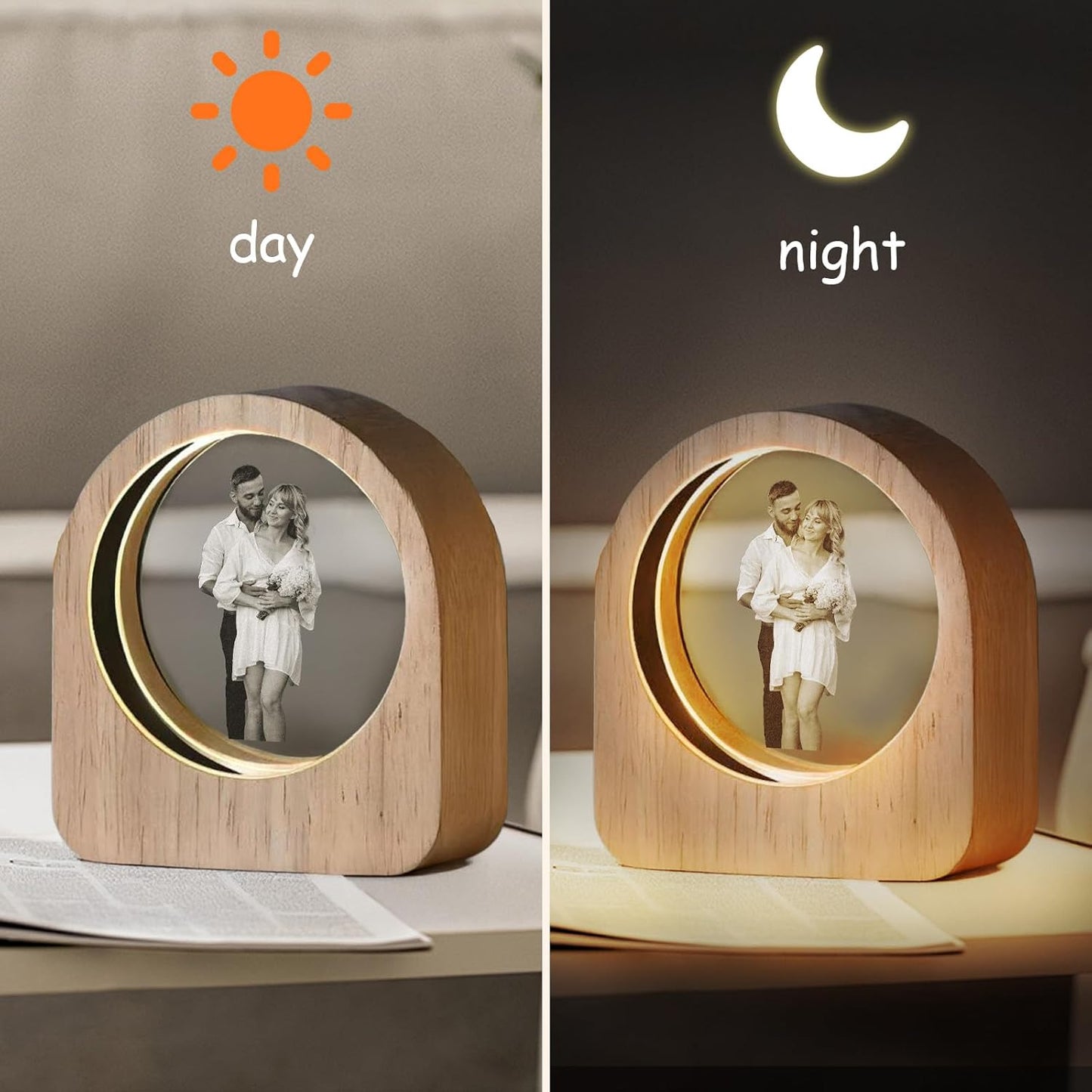 Custom 3D Crystal Photo Night Light – Personalized Glass Photo Ball with Customized 3D Picture Engraving, LED Light Wood Base, Unique Custom Gifts for Family, Pets, Birthday, Valentine's Day (Style 2)