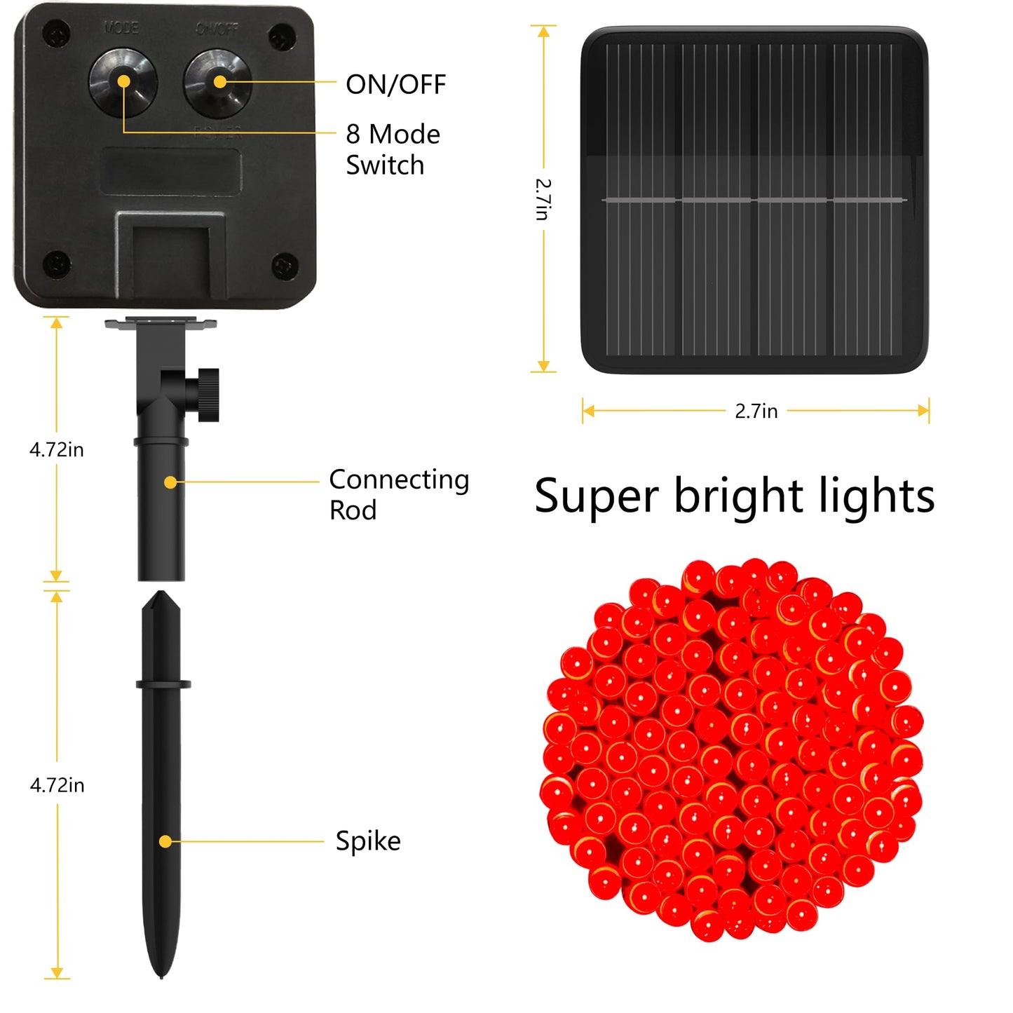 Solar String Lights For Outside  39Ft 100 Led Solar String Lights Outdoor With 8 Modes Solar Lights For Outside Waterproof For Yard  Fence Balcony  Party Christmas Tree Decorations (Red)