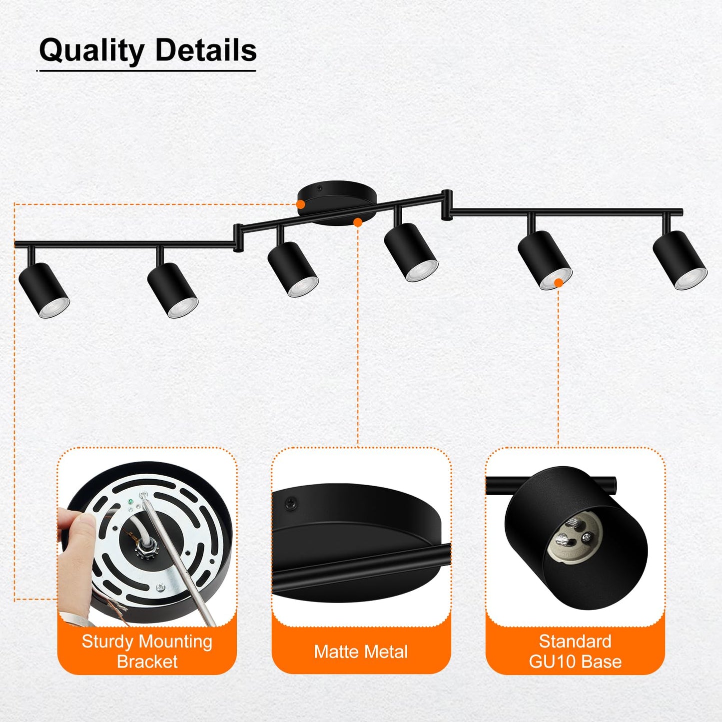 Track Lighting Kit Led  Track Lighting Fixtures Ceiling  44.3 Black 6 Light Ceiling Light For Kitchen  Flexible Spotlight With Rotatable Head  Industrial Wall Lights For Hallway(Gu10 Socket  No Bulb)