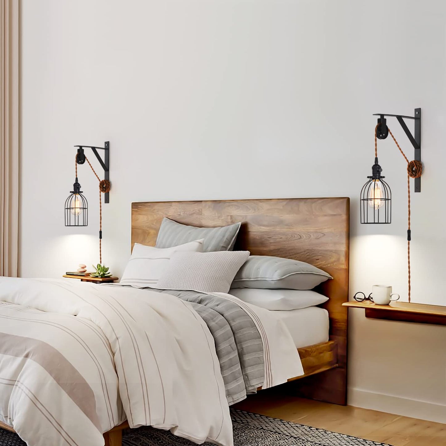 SEEBLEN Plug in Pendant Light, Iron Industrial Hanging Lamp with 7-Foot Cord, Style A (Set of 1)