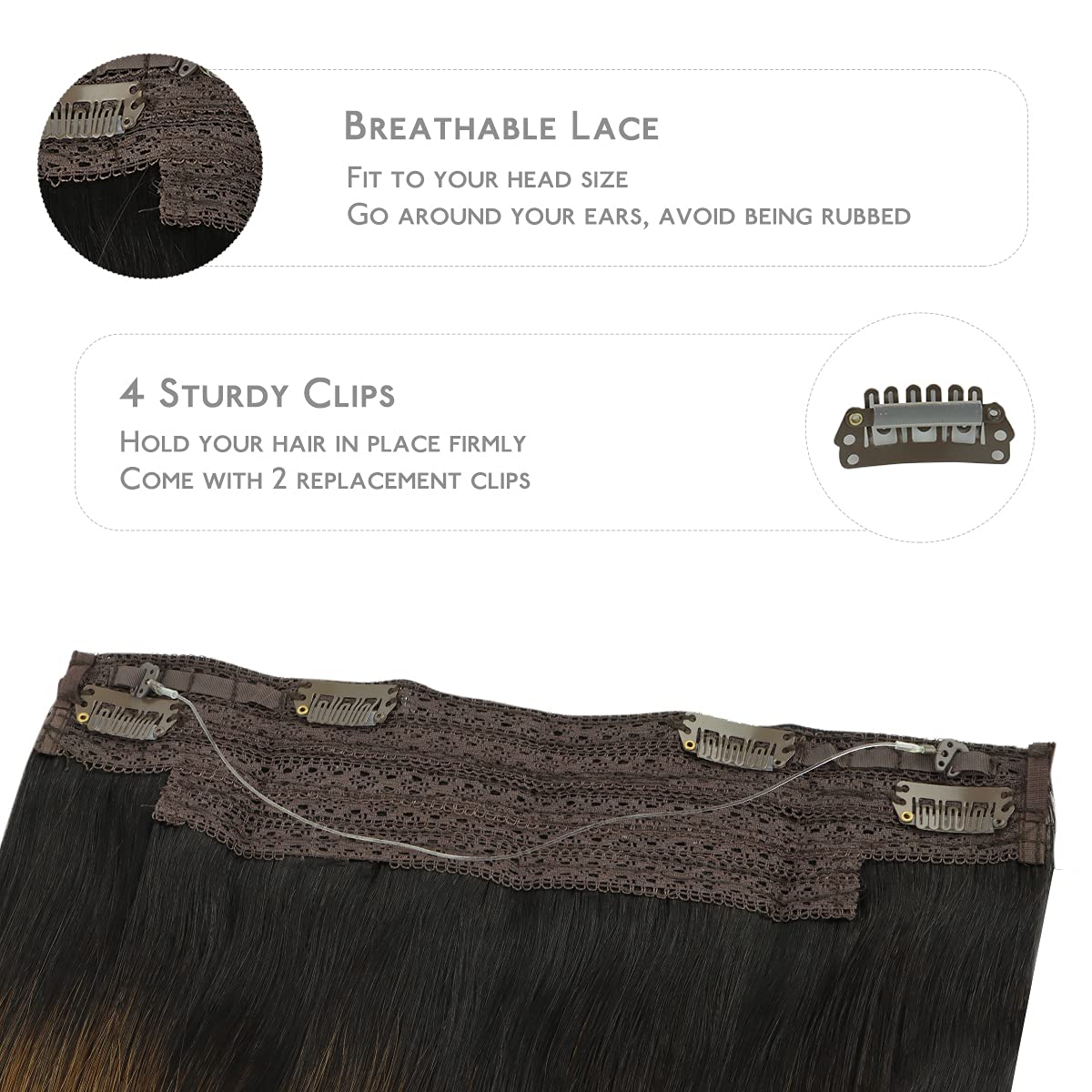 WENNALIFE Wire Hair Extensions (Increase 50% Lifespan) Real Human Hair 22 inch 120g Natural Black Chestnut Brown Remy Hair Exten