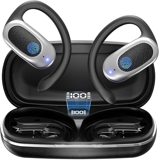Open Ear Wireless Headphones Air Conduction Earbuds with Mic 42H Playtime Clear Calls LED Digital Display Over Earphones L...