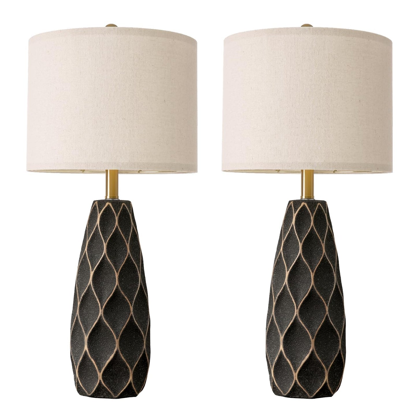 Portres 27.5 Ceramic Table Lamps For Bedroom Living Room Lamps Set Of 2 Modern Bedside Nightstand Lamp Farmhouse Vintage Rustic Boho Retro Large Table Lamps Light Home Office Desk Deco Gifts  Black