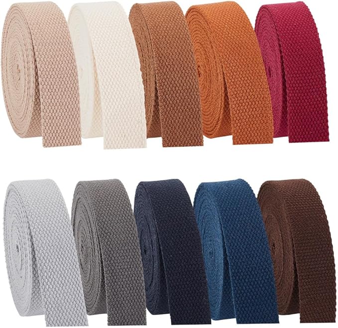 PH PandaHall 38 Yards Cotton Webbing 1 Inch Polyester Cotton Webbing Straps 10 Colors Bag Handles Belt for Tote Bag Purse ...