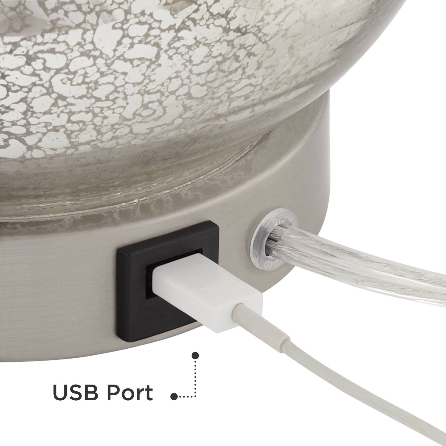 360 Lighting Accent Table Lamps Set of 2 with USB Charging Port, 21.75in High, Mercury Glass, Brushed Nickel, Model 23X82