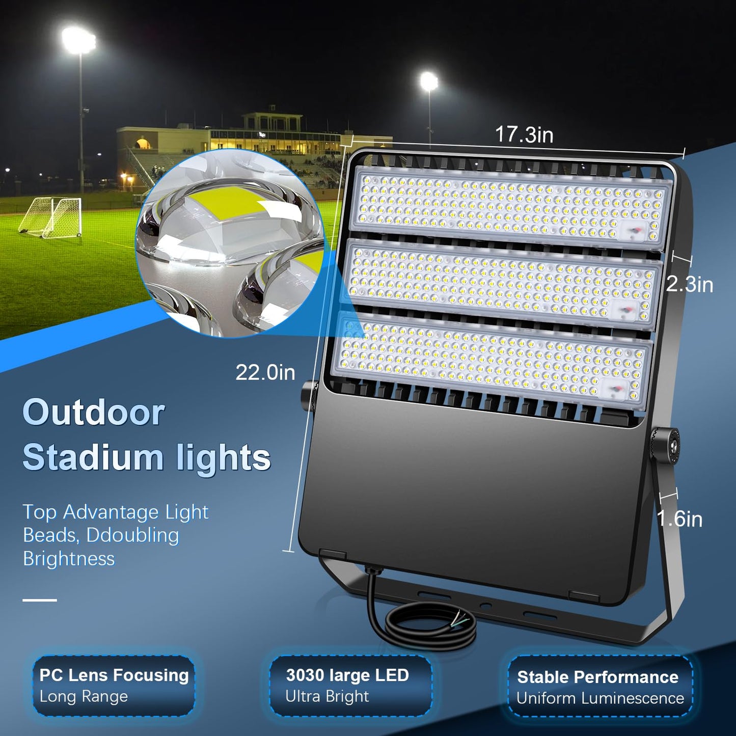 Tomourd 360W Stadium Flood Light Outdoor Led  50800 Lumen 110-270V Commercial Super Bright Yard Floodlight 5000K  Ip65 Waterproof Exterior Flood Lighting Security For Arena  Field  Sport  Court