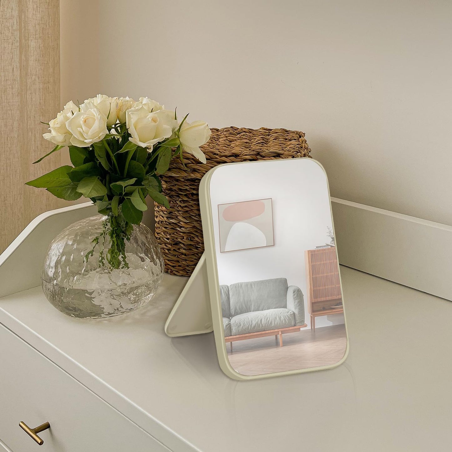 Yatnks 2Pcs Table Desk Vanity 8-Inch Makeup Mirror, Simple Portable Travel Mirror with Stand, Standing and Wall Hanging Dual-use