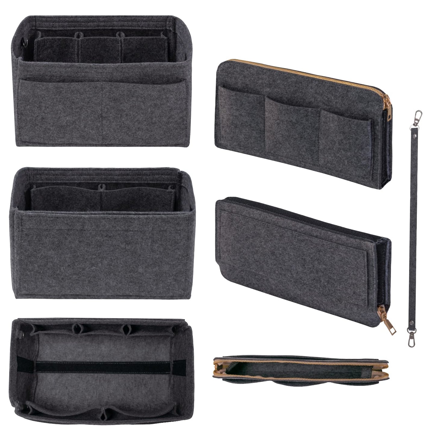 DailyPlus Purse Organizer Insert with Zipper Felt Bag Organizer for Tote Purse Bag Grey X-Large