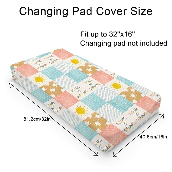 Colorful Boho Sun Changing Pad Covers Cute Sunshine Stripes Diaper Change Pad Sheets for Girls Boys Letters Quote Soft Breathable Stretchy Snug Fitted Changing Mat Cover 32''x16''