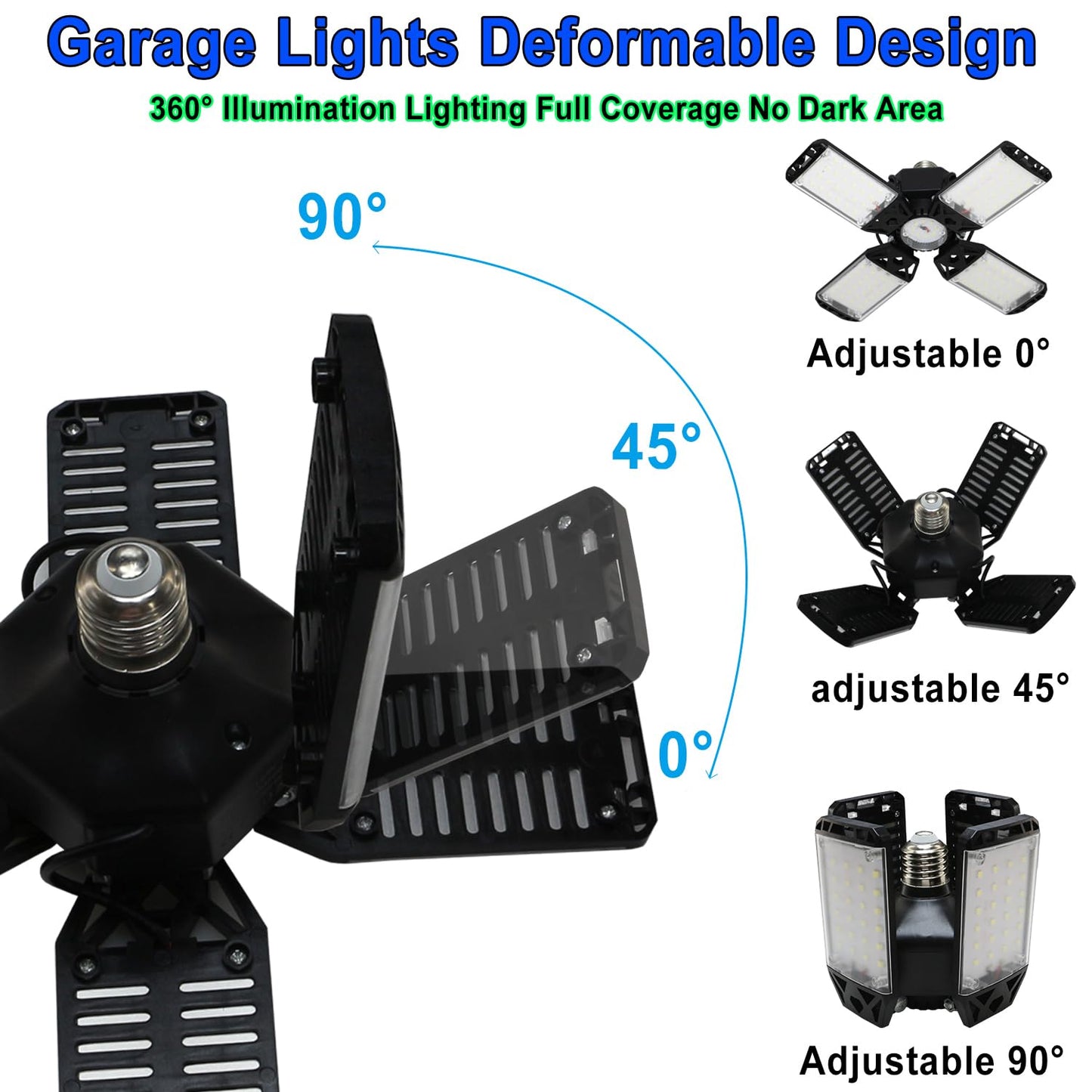 150W Led Garage Light - 15000 Lumen Ceiling Light With 4+1 Adjustable Panels  Daylight Led Shop Light Bulb Fixture For Garage  Workshop