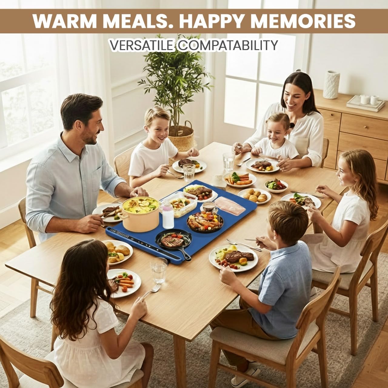 Food Warming Mat for countertop- Full Surface Heating Food Warmer Trays for Buffets Party with Multiple Temperature Settings, Heating Fastly, Portable Design, Timed Function for Your Family (Blue)