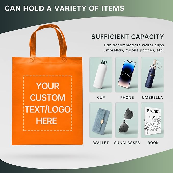 Custom Tote Bags Set of 50, Bulk Pack Grocery Shopping Travel Business Activities advertisement Reusable Bag