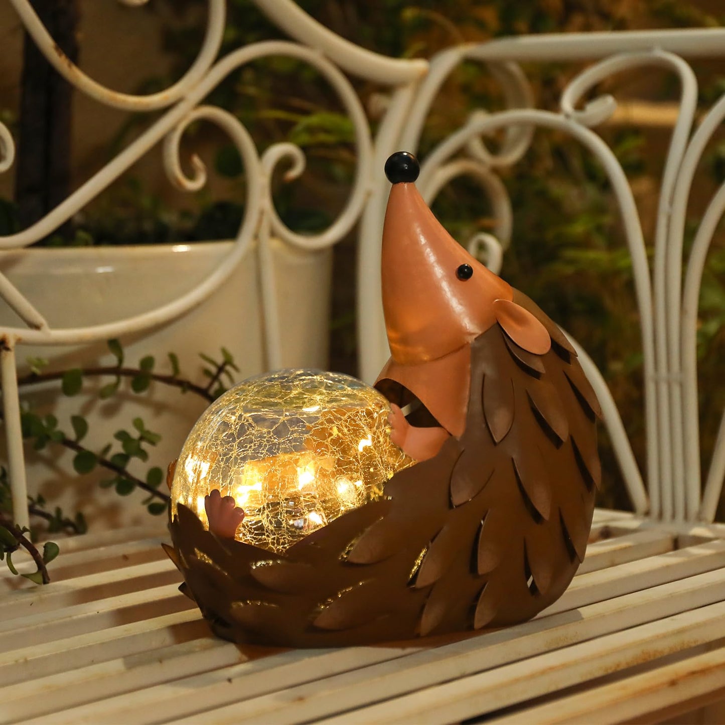 MUMTOP Solar Lantern - Waterproof Hedgehog Outdoor Light, Metal Garden Decor, Brown, Model 4822111
