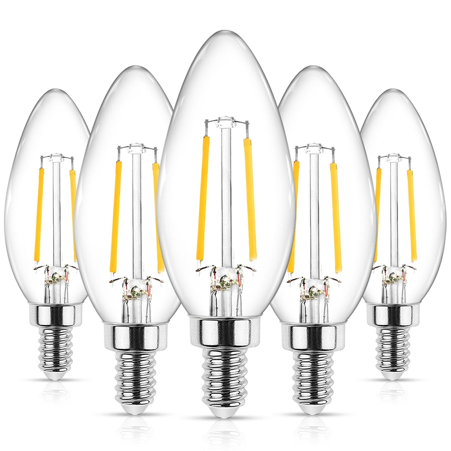 Ascher E12 Led Candelabra Bulb, 4W Equivalent 40W, Warm White 2700K, Clear Glass, Pack Of 5
