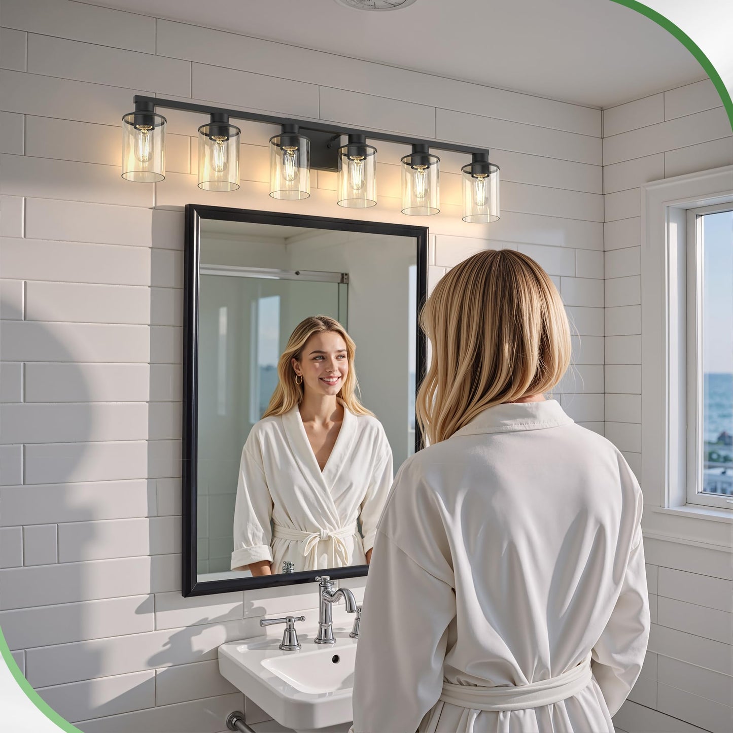 Doresshop Bathroom Light Fixtures  6-Light Matte Black Bathroom Lighting Fixtures Over Mirror With Clear Glass Shade  Vanity Lights For Hallway Living Room Bedroom