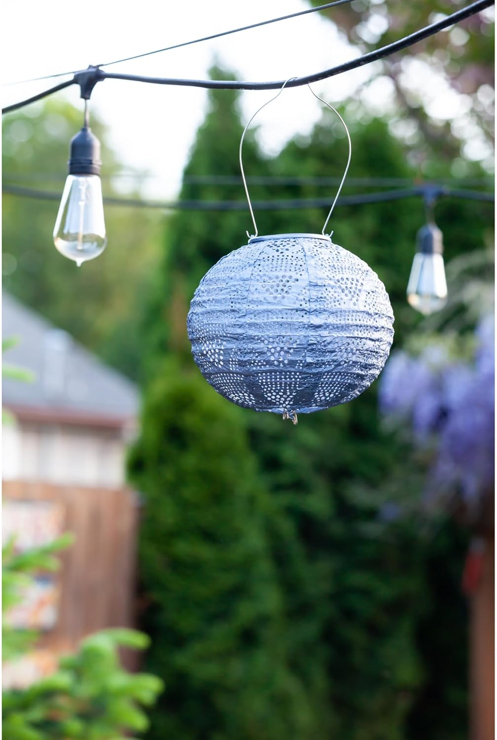 Allsop Home Garden 32026 Soji Stella Globe 8-in. Tyvek Solar Lantern (Metallic Blue)