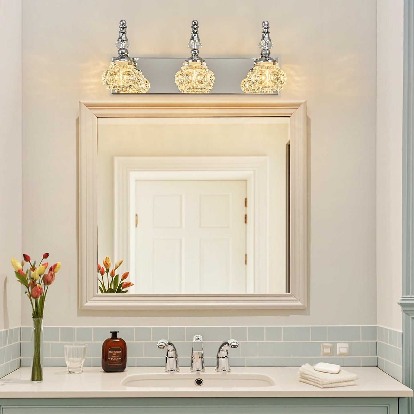Lbsqj 3-Light Vintage Bathroom Vanity Light Fixture Industrial Chrome With Glass Shade Vanity Light Fixtures Over Mirror Glass Bathroom Vanity Lighting Fixtures G9 Bulb Wall Lights