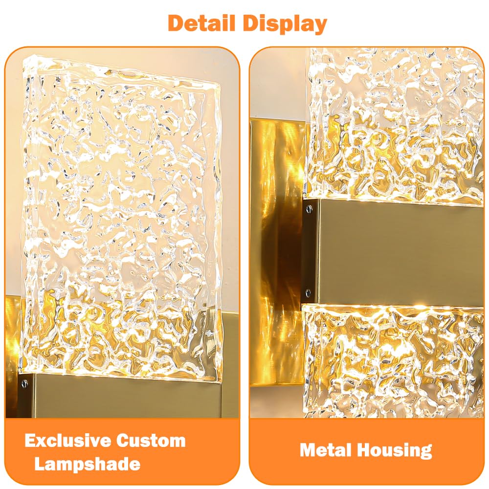 Modern Brushed Gold 8-Lights Bathroom Vanity Light  Eleglant Brass Led Bathroom Light Fixtures Over Mirror  Dimmable Acrylic Shade Wall Lighting Fixtures  Hardwired Wall Light(H9.25In  L28.35In)