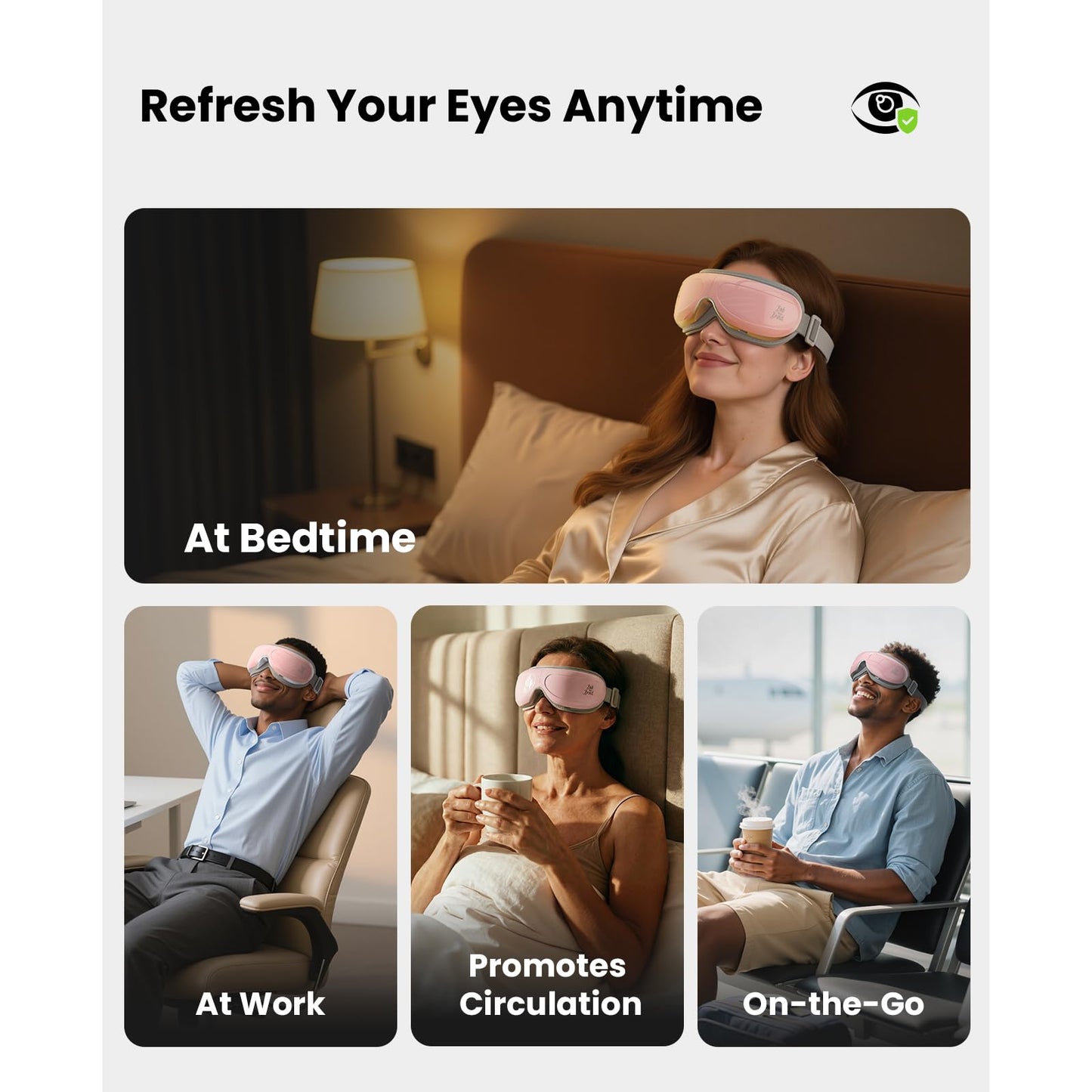 BOB AND BRAD Eye Massager FSA Eligible/HSA Eligible, EyeOasis 2 Temple Massager with Heat, Smart Eye Mask for Migraine with BT Music, Personal Eye Care Device for Headache, Dry Eye Relief