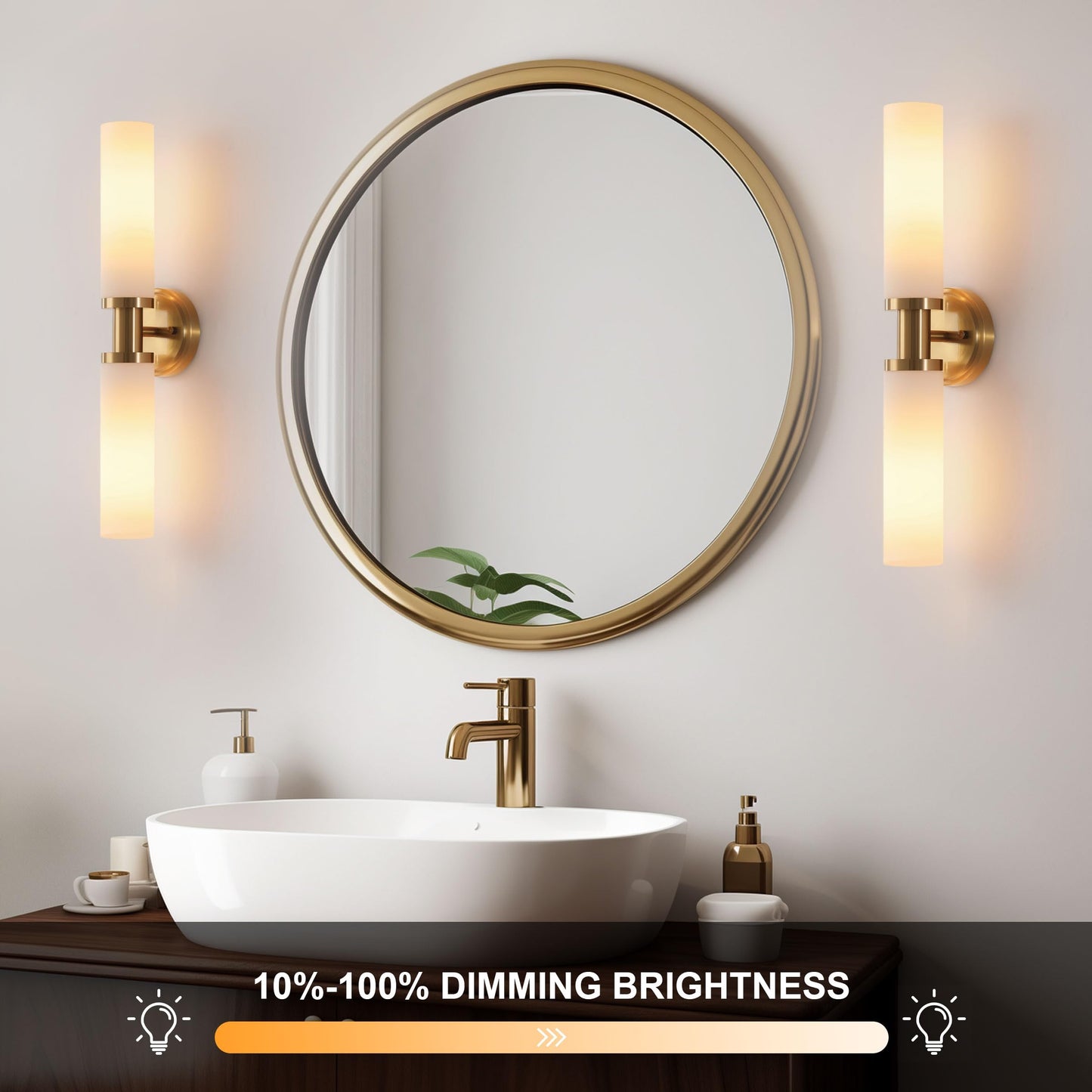 KUZZULL Wall Sconces Set of 2, Brass Gold Modern Lighting with White Glass for Bathroom, Living Room, Hallway, Bedroom