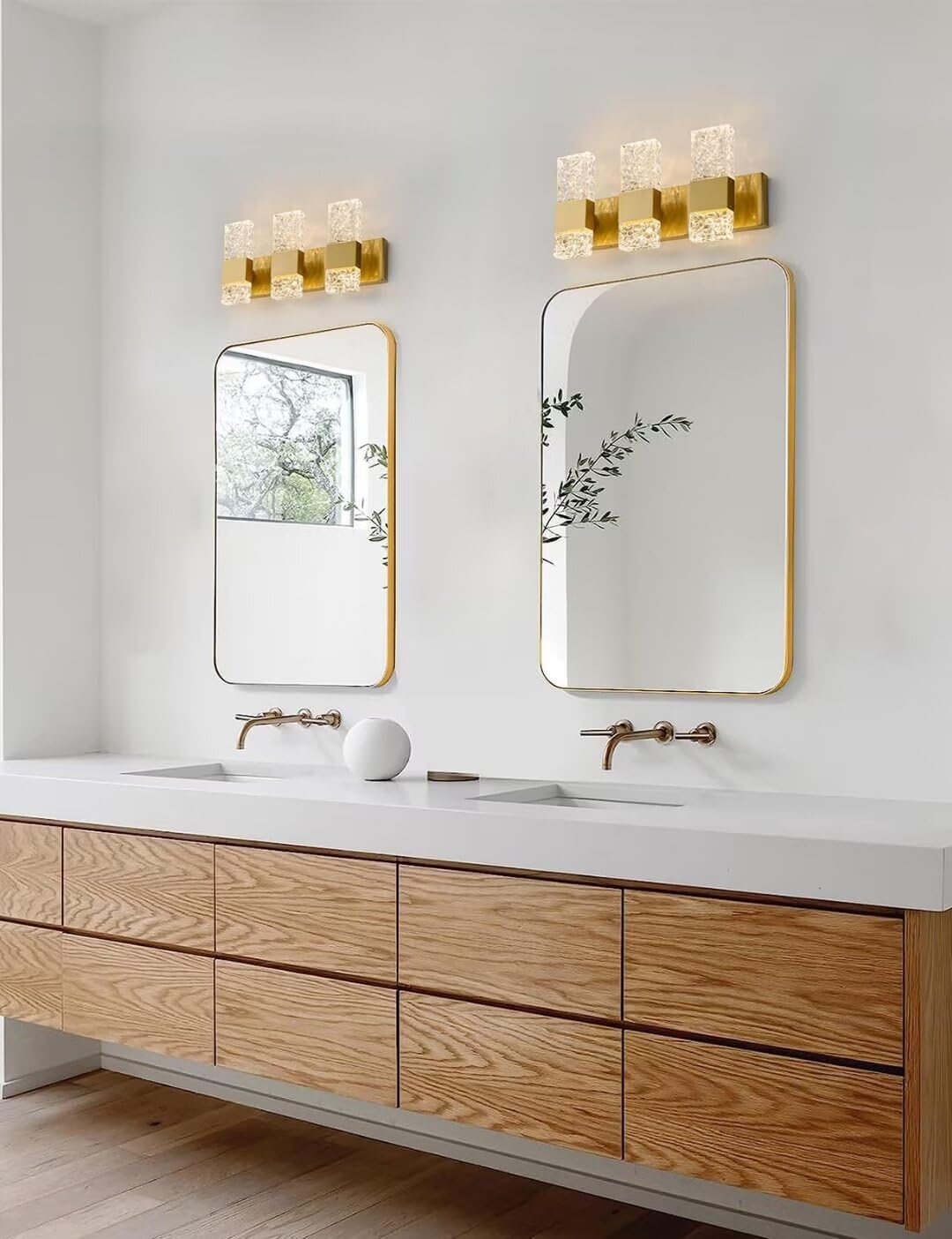 Oylyw Gold Bathroom Vanity Lights - 3 Light Brushed Stainless Steel Led Fixture, Modern Design, 3000K Warm Light, Model Jq1428-3Tg