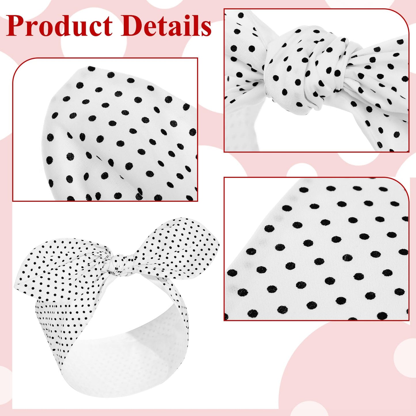 Hicarer 2 Pieces Polka Dot Headband Bandana Headband 50s Costume Hair Accessories Bows Wide Headwrap for Women and Girls(Red, Wh