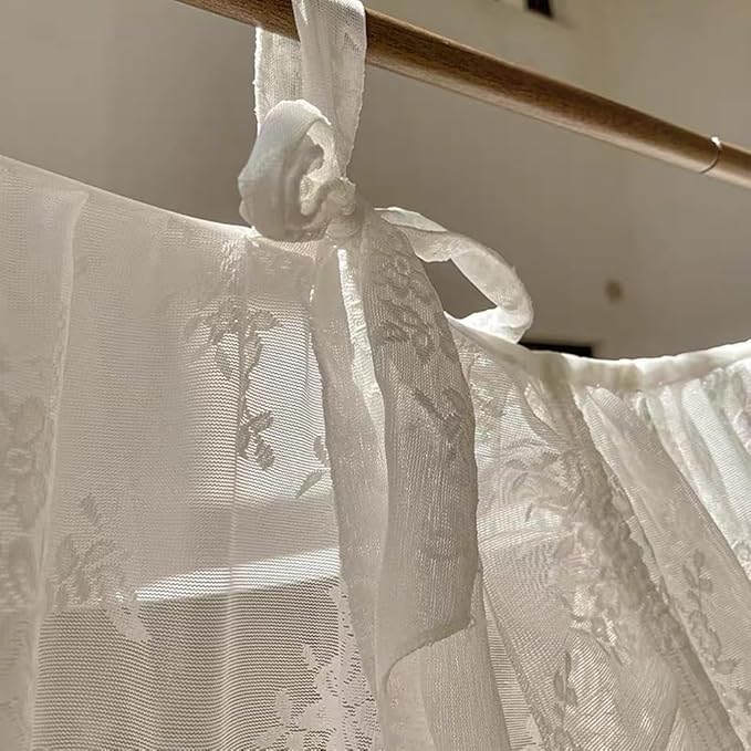 Elegant Lace Princess 4 Corner Post Mosquito Net Romantic for Girls Women Bed Curtain Canopy for Adult Wedding Bedroom Kids Rooms Decoration (Type3-Beige-White, Queen)